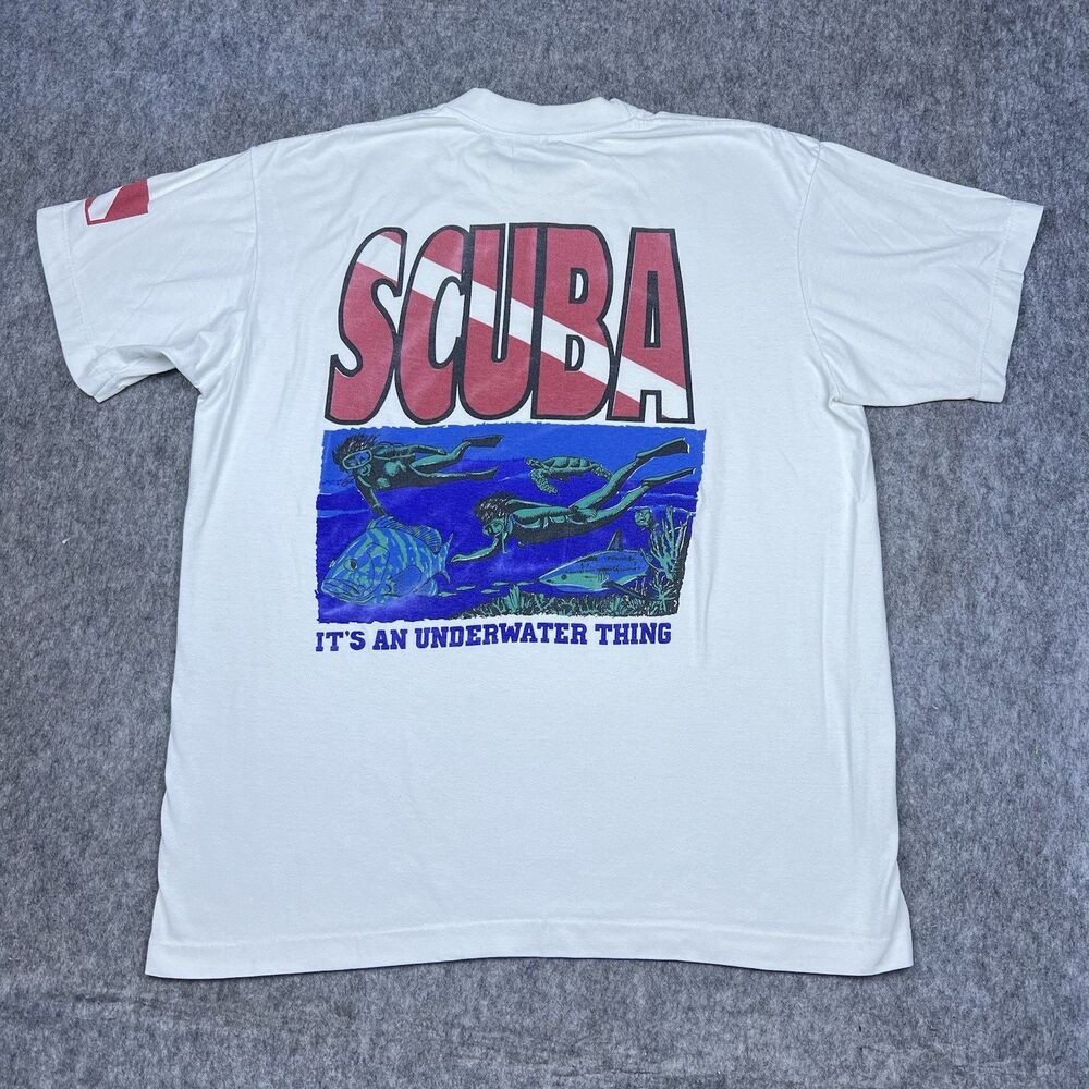 Vtg Caribbean Tropic Mexico Men's Scuba Diving T-Shirt White Short Sleeve Sz XL